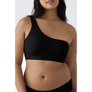 True & Co True Body One Shoulder Bralette Black Seamless Wire Free Medium NWOT